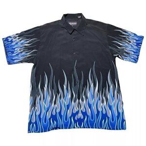 Guy‎ Fieri Men’s Blue Flame Vintage Y2K Silver Point Shirt – Size L (Large)